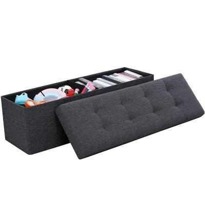 China 45 Inch Foldable Polyester Canvas Fabric Foldable Storage Ottoman Bench With Divide for sale