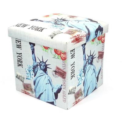 China Fashion Foldable Wholesale Statue of Liberty Leather Cube Storage Ottoman for sale