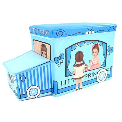 China Foldable Custom Design Pink Car Shape Stool Anti-dust Kids Favorite Toy Storage Ottoman for sale