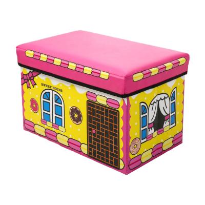 China Cartoon Design Storage Stools Foldable Hot Selling Toy Storage Folding Ottoman For Children for sale