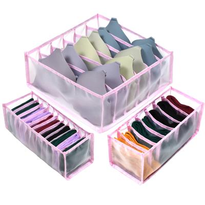 China Low MOQ Sustainable Underwear Organizer Washable Nylon Mesh Fabric Sock Bra Storage Box for sale