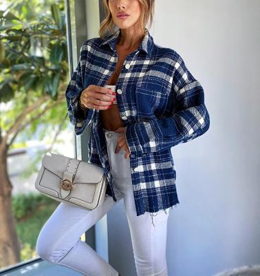 China Digital Printed Plaid Cardigan Breathable Loose Comfortable Casual Single Breasted Single Breasted Shirt For Women for sale