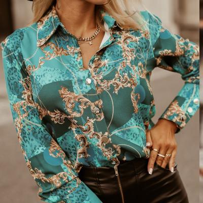 China European and American temperament breathable elegant shirts spring and autumn long-sleeved baroque cardigan printed shirt women for sale