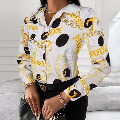 China 2022 new breathable border springs and autumn women's elegant temperament shirt printing long-sleeved sweater shirt for sale