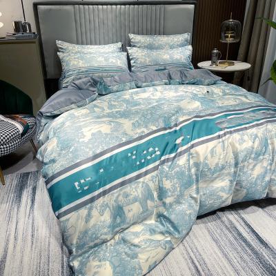 China Autumn Winter New Luxury Brand Viable Embroidered Comforter Cover Sheets Fashion Logo Bedding 4 Piece Set for sale