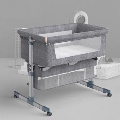 China Modern Aluminum Baby Crib Adjustable Bedside Sleeper for Infant, Easy Folding Portable Crib for Newborn Baby for sale