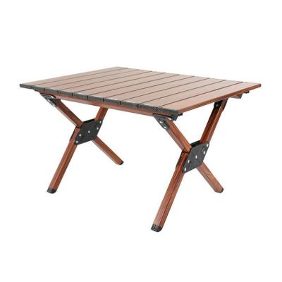 China Camping modern wood table folding grain aluminum portable rolled picnic table for BBQ backyard patio party for sale