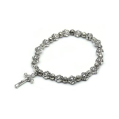 China Male and Female Fine Jewelry Etsy Cross Mirror Metal Rose Bead Hand String Rosary BraceletRings for sale