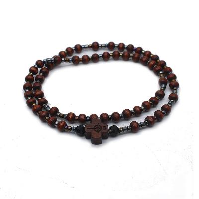 China Male and female fashion jewelry 59 suppliesNecklaces Wooden Catholic Christian Church Prayer Necklace Mini Rosary Bracelets for sale