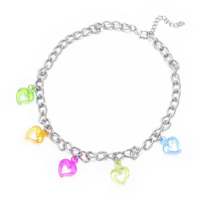 China Factory Wholesale Cute Resin Hiphop Necklace Multicolor Silver Plated Love Necklace Women for sale