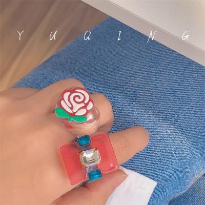 China BOHEMIA Ring Female Minority Design Candy Color Flower Insti Tide Acrylic Ring Cold Wind Fashion Personality Ring for sale