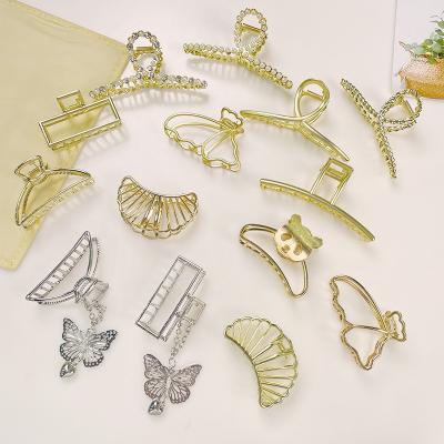 China New Golden Hairpin Headdress Soft Pearl Shark Hook Clip Fashionable Metal Mute Back Hairpin for sale