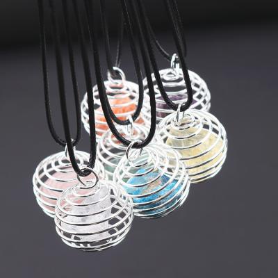 China New Cute Border Leather Rope Alloy Irregular Natural Stone Necklace Pendant Ornament For Girls for sale