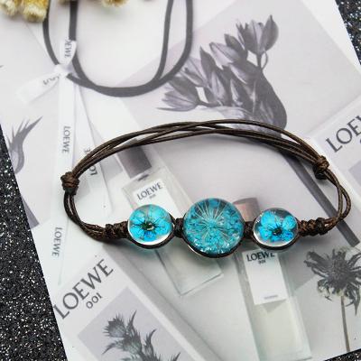 China Real Crystal Flower Bracelet Bangles Dry Flowers for sale