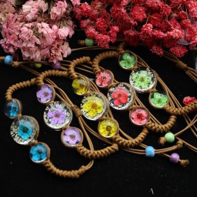 China Real Crystal Flower Bracelet Bangles Dry Flowers for sale