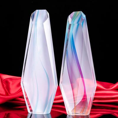 China New Europe trophy style iceberg crystal trophy modeling color draw engraving words laser free LOGO gift box for sale