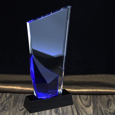 China China Crystal Glass Trophy Simple Design Black Crystal Free Custom Cut Laser Gift Box for sale