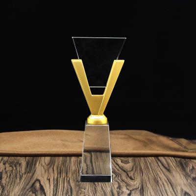 China Europe Crystal Glass Trophy New Metal Combination Design Can Be Carved Texts LOGO for sale