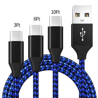 China Free Shipping MP3/MP4 Player 3ft 6ft 10ft Fast Charging 3A Nylon Braided USB To Type-C Data Cable For Android And Iphone 3m Cable for sale