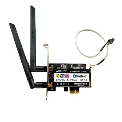 China Desktop for Wireless-AC dual-band wireless card Intel 3160 3160ac 3160HMW 2.4&5G 433M BT4.0 PCI-E 1X PCIe WiFi for Desktop for sale