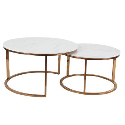 China Adjustable (Height) Round Gold Metal Coffee Side Table Bargain Stainless Marble Tea Table for sale