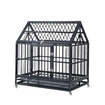 China Breathable Heavy Duty Strong Stainless Steel Pet Kennel Crate Playpen Dog Cage With Wheels for sale