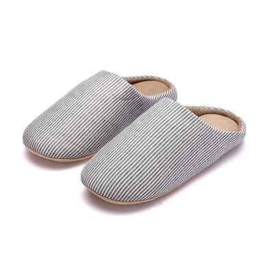 China Cheap Comfortable Warm Home Plush Cotton Unisex Striped Upper Wholesale Fashion Trend Design Indoor Slippers for Couples Men for sale