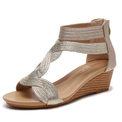 China Round Wedge Sandal Wedge Heel Sandals Woman Beach Round Low Wedges Outdoor Women Sandals for sale