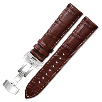 China Luxury Brown Leather Watch Straps Folding Clasp Buckle Watch Band With 316 Stainless Steel Folding Buckle for sale