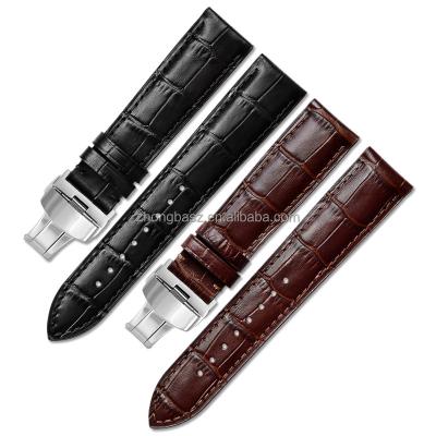 China Italian Leather Watch Straps Matt Bamboo Pattern Watch Band Genuine Calfskin Leather with Stainless Steel Clasp Folding Buckle for sale