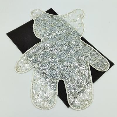 China 3D Bear Design Sequin Bead Patch Embroidery Patch Beaded Applique Embroidered Patch For Clothing for sale