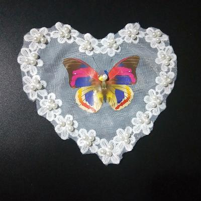 China new style 3D print heart pattern fringe trimming lace mesh chemical embroidered patch for pillow for sale