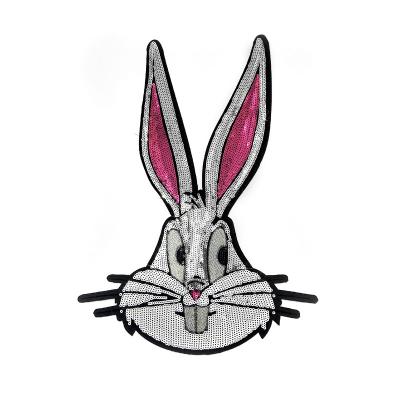 China Large Size Sustainable Sequin Patches Rabbit Design Sequin Embroidery Iron On Patches For T Shirt for sale