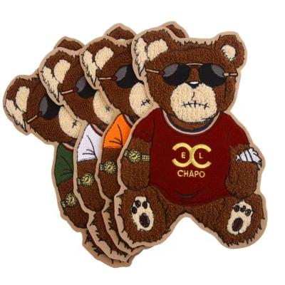 China Viable Custom Design Animal Cartoon Bear Towel Chenille Embroidery Patch / Badge for sale