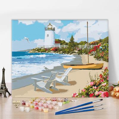 China Wholesale CLASSIC Beach Lighthouse Paint By Numbers For Adults And Kids Pictures Painting Paint By Numbers Kits On Canvas for sale