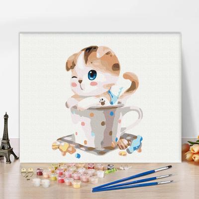 China Wholesale CLASSIC Diy Paint By Numbers Kitten Acrylic Oil Painting Sets Cute Animal Art Painting By Numbers For Wall Decor for sale