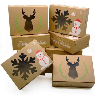 China Recycled Brown Kraft Materials Paper Storage Candy Christmas Boxes Christmas Decoration With PVC Window Christmas Boxes for sale