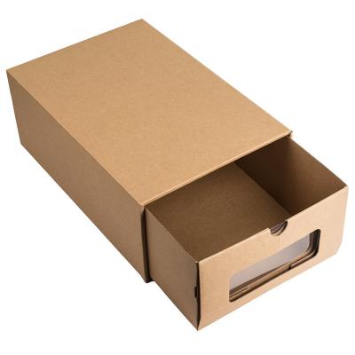 China Wholesale Custom Packaging Recyclable Plain Kraft Paper Drawer Sliding Shoe Box Recyclable With PVC Clear Window for sale