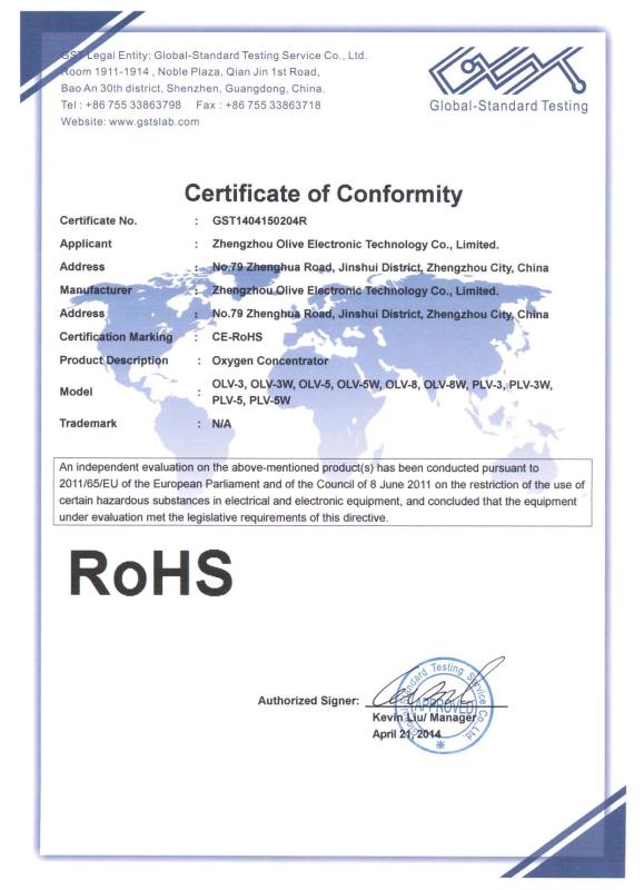 RoHS - Zhengzhou Olive Electronic Technology Co., Ltd.