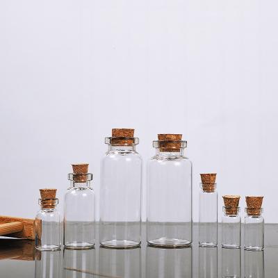 China Gift & Wholesale clear wish bottle 1ml 2ml 5ml 10ml 15ml 20ml 25ml craft mini glass vials with cork lid for sale