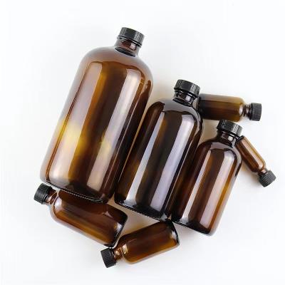 China 250ml 500ml Chemical Amber Clear Boston Glass Narrow Mouth Round Storage Glass Chemical Bottles for sale