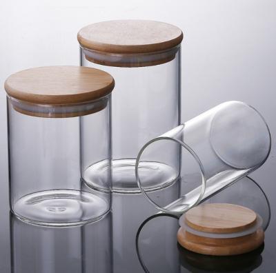 China Freshness Storage Storage Glass Jars with Kitchen Bamboo Canisters Basement Glass Canisters with Lids Food Bamboo Jars for sale