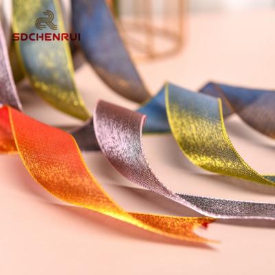 China Multicolor High Tenacity 2.5cm Satin Gold Ribbon Gift Ribbon Christmas Decoration for sale