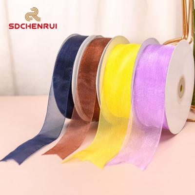 China 2cm Viable Pink Sheer Organza Wrapping Ribbon For Candy Gift Wrapping for sale