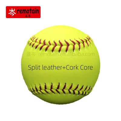 China 12 inch Cork core Custom Logo Professional Softball  yellow split leather sports game training softball balls Standard Size Softball for sale