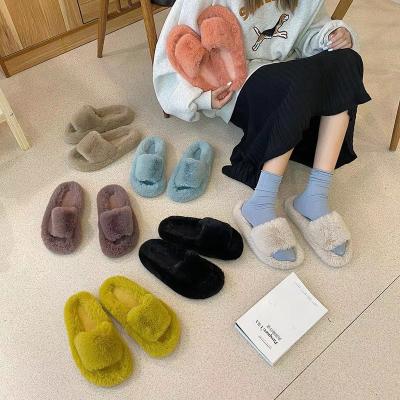 China Fashion trend women's real fur slipper shoes rabbit rex slippers wholesale custom made fur slips sandals for sale