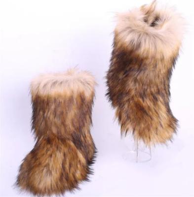 China Factory direct wholesale girl fur boots faux fur thermal covers flat boots long boots fur for sale