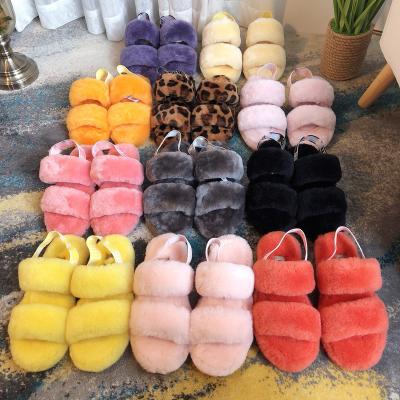 China Fashion Trend Fashion Fox Wool Slippers Raccoon Fur Slides Ladies Winter Fur Slippers for sale