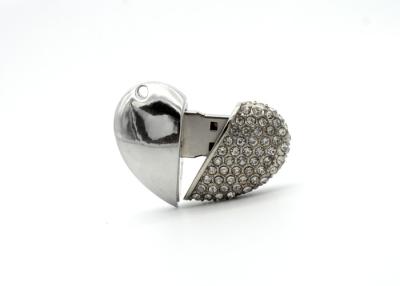 China Heart Shape Silver Diamond USB Memory Stick 32GB Large Capacity for sale