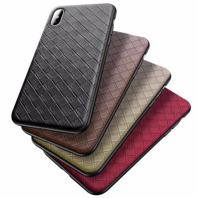 China Leather Feeling Case Leather Weaving Back Cover For iPhone for sale